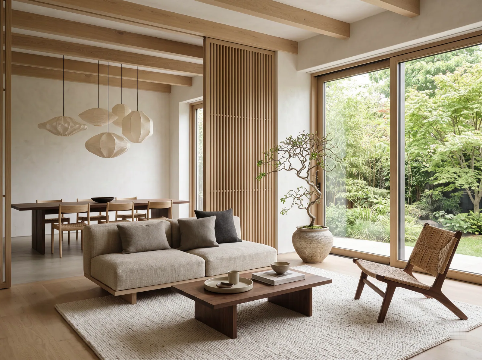 Japandi: Japanese restraint meets Scandinavian warmth: low wood furniture, linen and calm.
