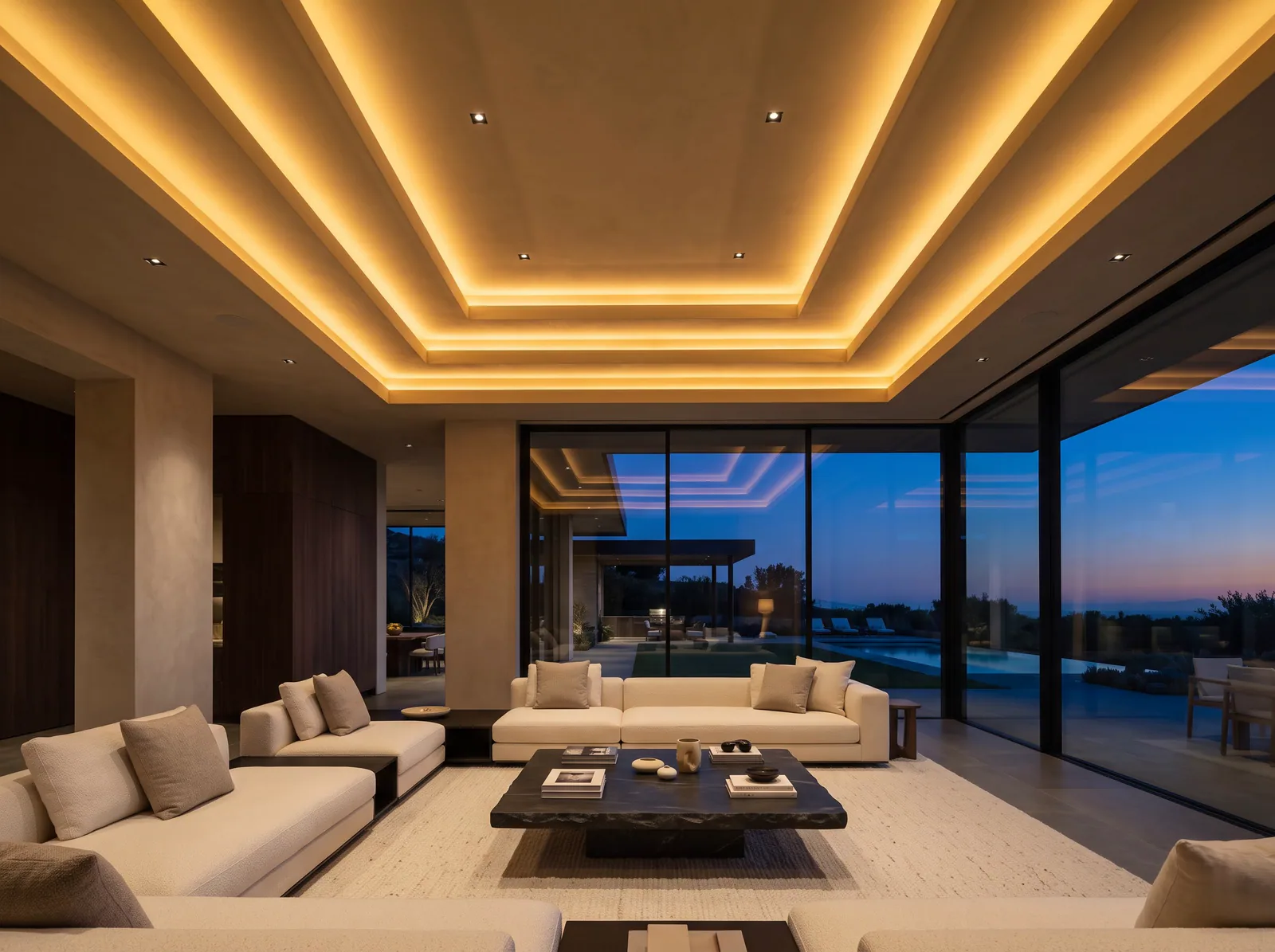 The Cove-Lit Ceiling: A stepped ceiling with a soft, glowing cove all the way round.